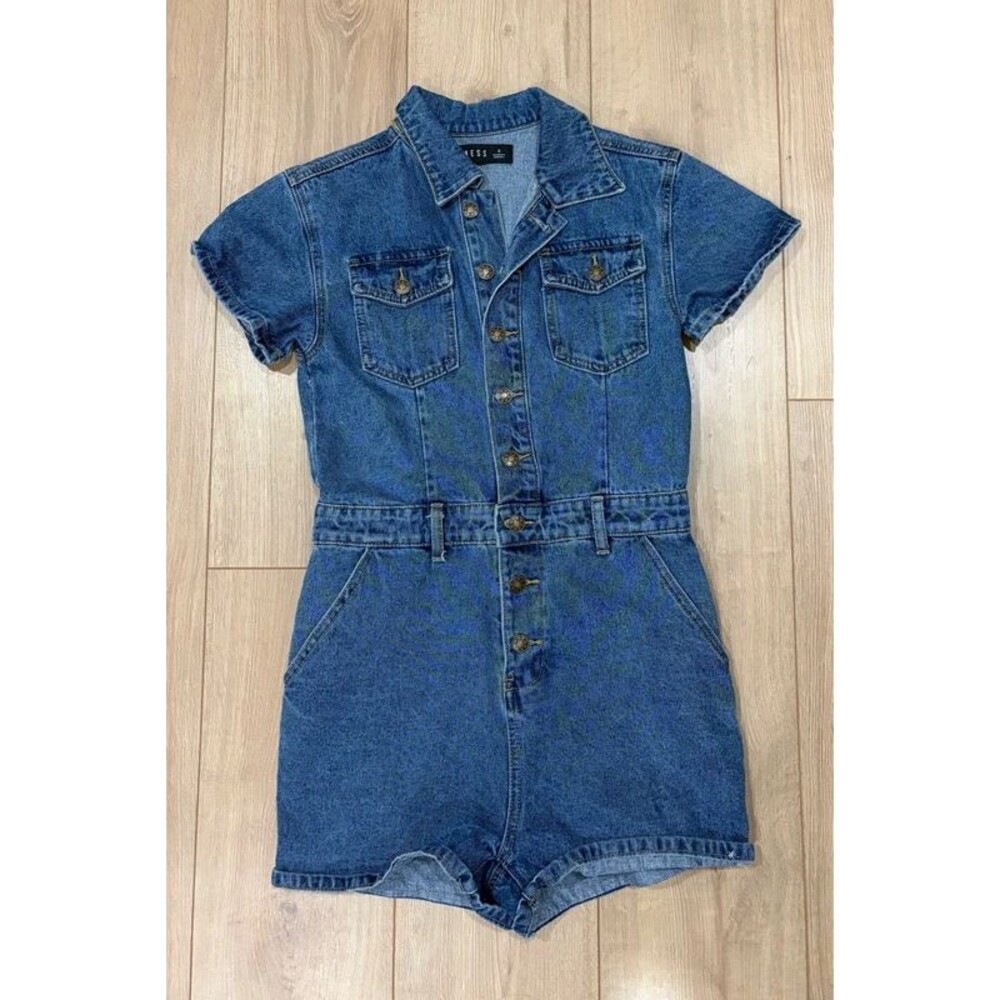 Lioness Blue Denim Button Front Romper Size S